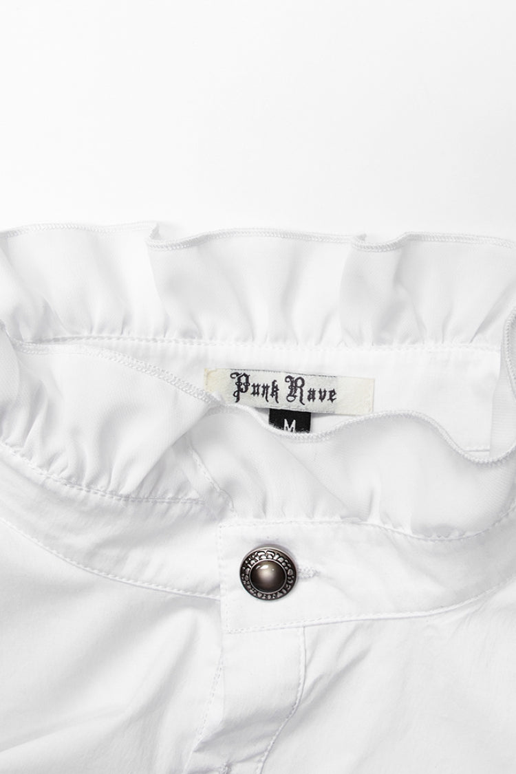 Weiße schmale Gothic-Bluse mit Stehkragen und Laternenärmeln für Herren