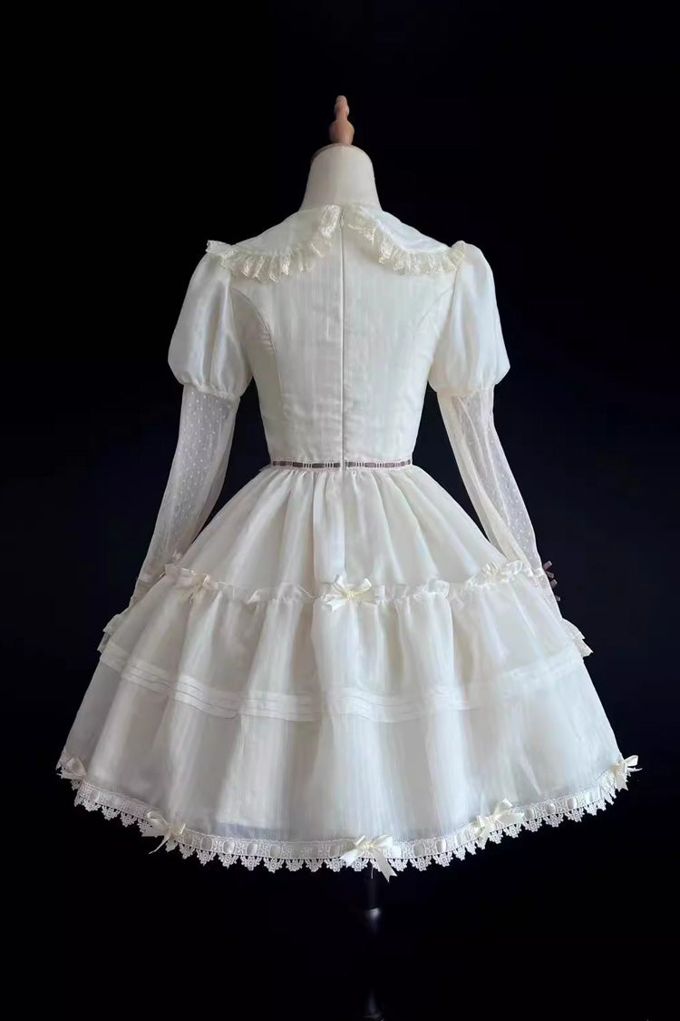 White Lapel Collar Long Sleeves Hollow Sweet Princess Lolita Dress