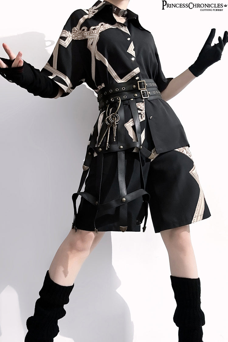 Black [Dream Void Mirror] Print Ouji Fashion Prince Handsome Lolita Shorts