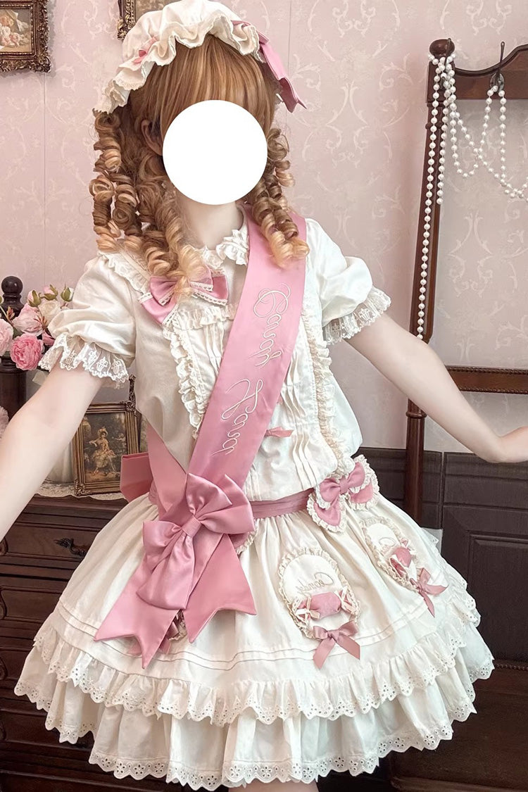 Apricot [Candy Paradise] Doll Collar Short Sleeves Double-Layered Ruffled Bow Sweet Lolita OP Dress