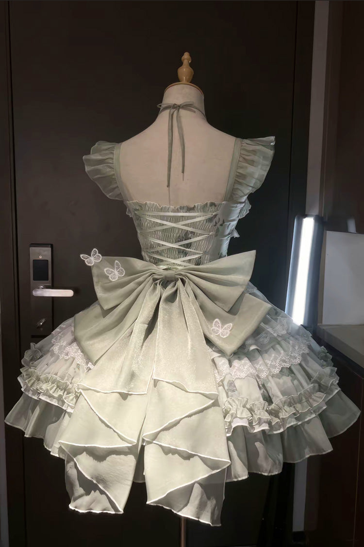 Grünes [Versprechen der blühenden Jahreszeit] Print Rüschen Schleife Spitze Süßes Prinzessin Lolita Jsk Kleid 
