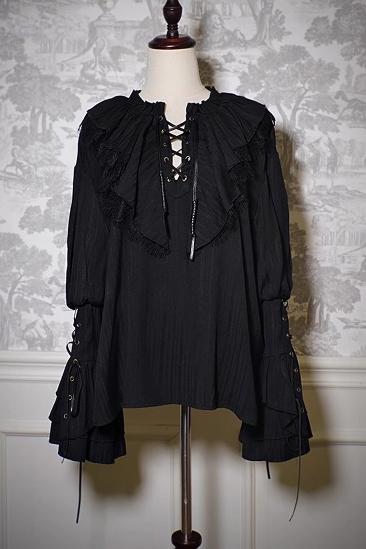 Schwarze Piratenserie Navigation Schatzsuchführer V-Kragen Lange Hime-Ärmel Ouji Lolita Bluse