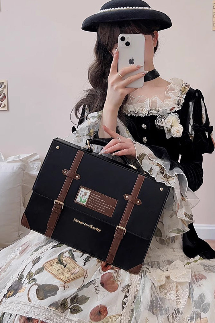 Black Travel Among Flowers College Style Sweet Lolita Handbag