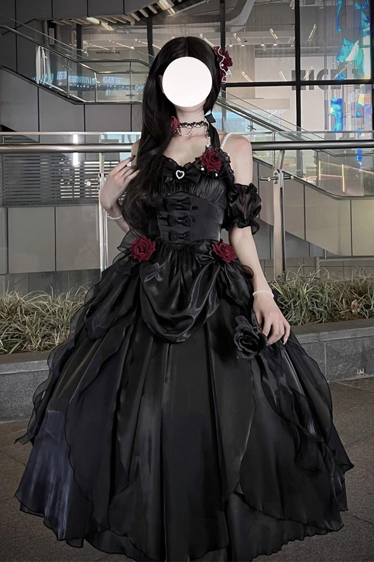 Black [Cindy Rose] Halterneck Sleeveless Ruffle Bowknot Gothic Elegant Lolita Jsk Dress