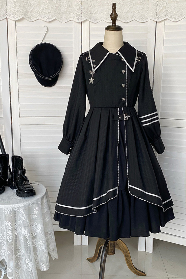 Schwarzes Loyalist Chariot Gothic Lolita Kleid im Militärstil