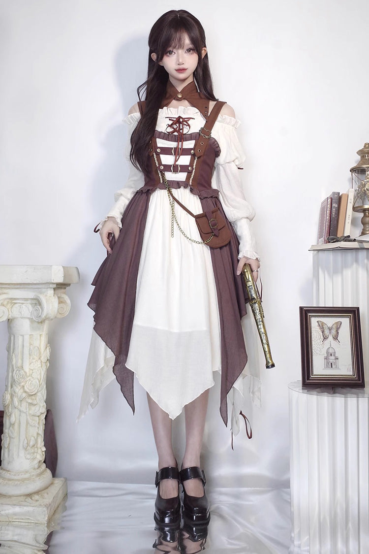 White/Brown Pirate's Guide Irregular Punk Lolita Jsk Dress