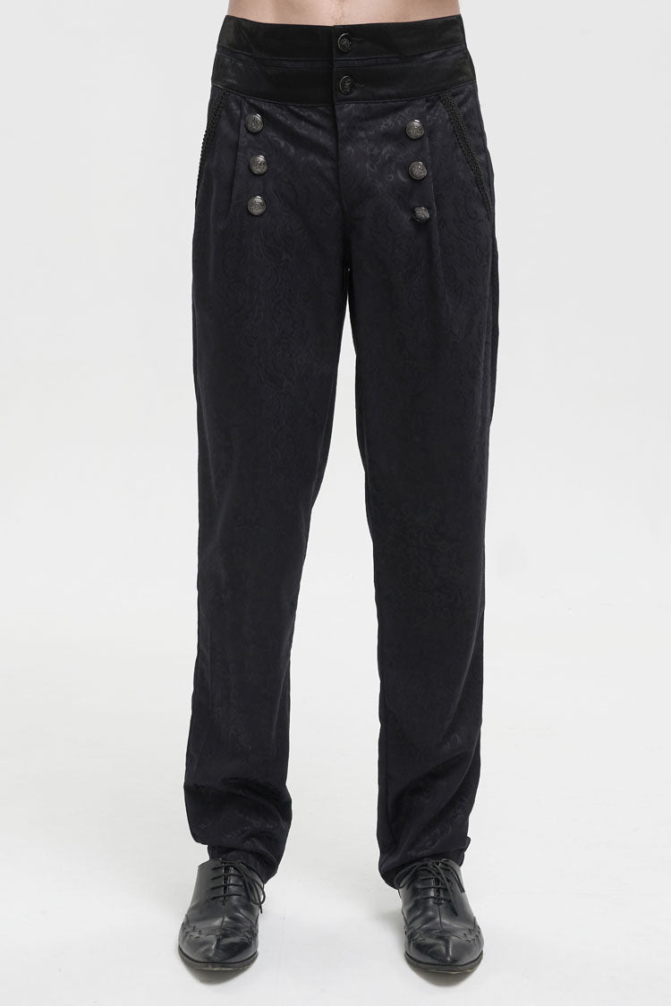 Black High Waist Jacquard Double Breasted Vintage Men's Punk Trousers