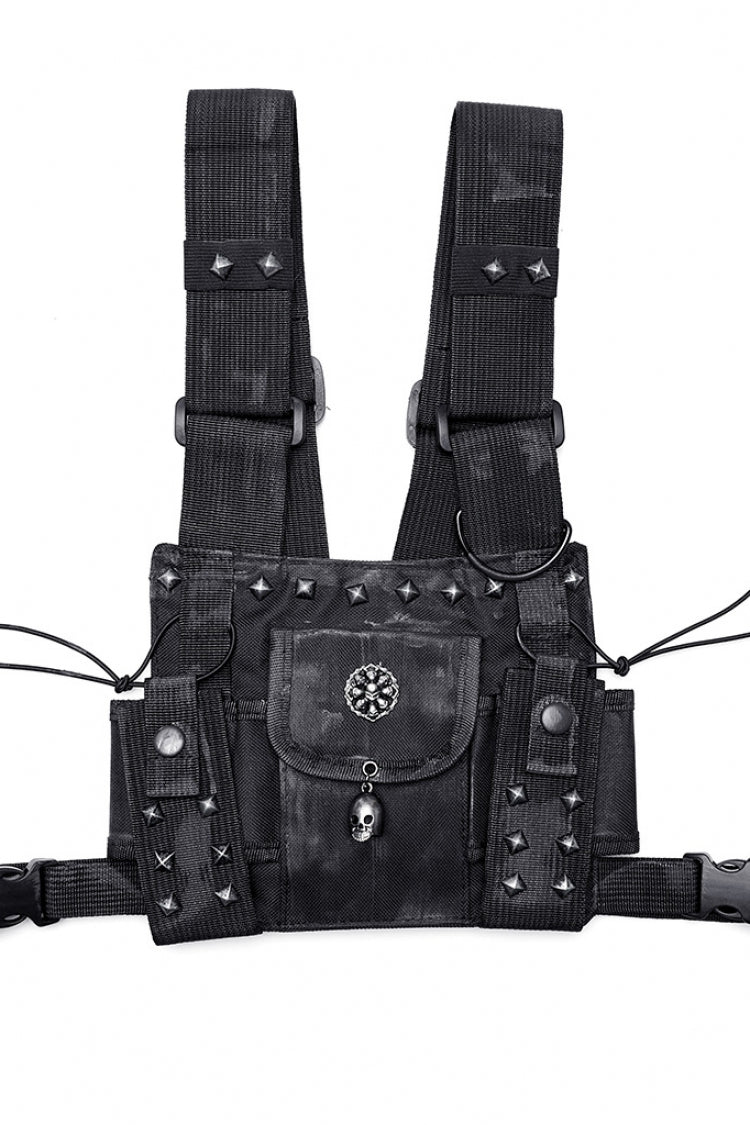 Black Post-Apocalyptic Rivets Skull Women's Steampunk Adjustable Strap Bag