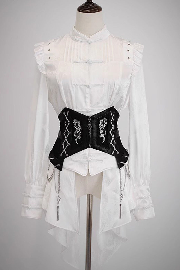 [Bone Dragon] Stand Collar Long Sleeves Ruffle Embroidery Ouji Fashion Classic Lolita Blouse 3 Colors