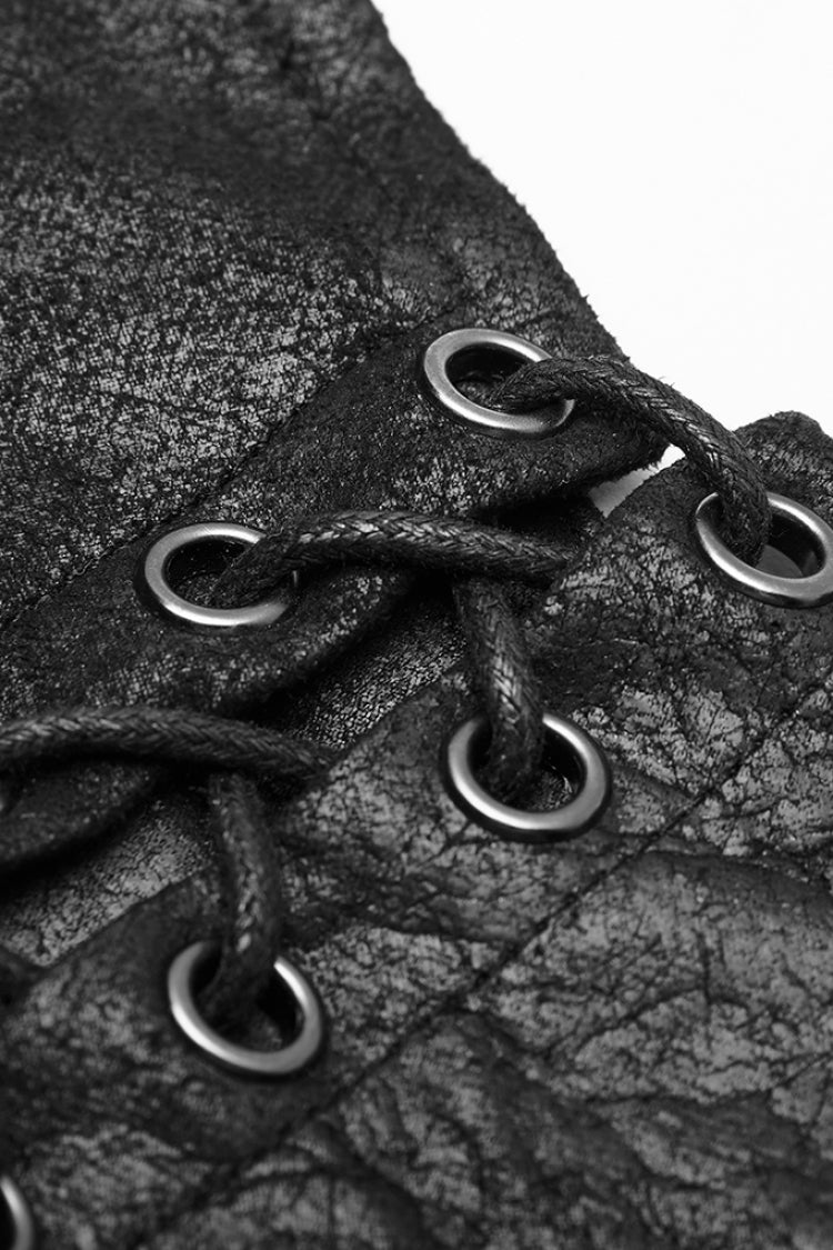 Schwarzer Stehkragen Ärmelloser Metallschnalle Lederband Damen Gothic Mantel