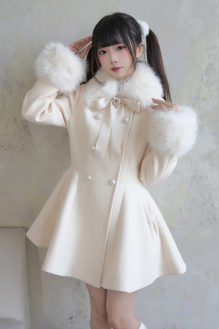 Apricot Double-Breasted Long Sleeves Bowknot Japanese Sweet Lolita Coat