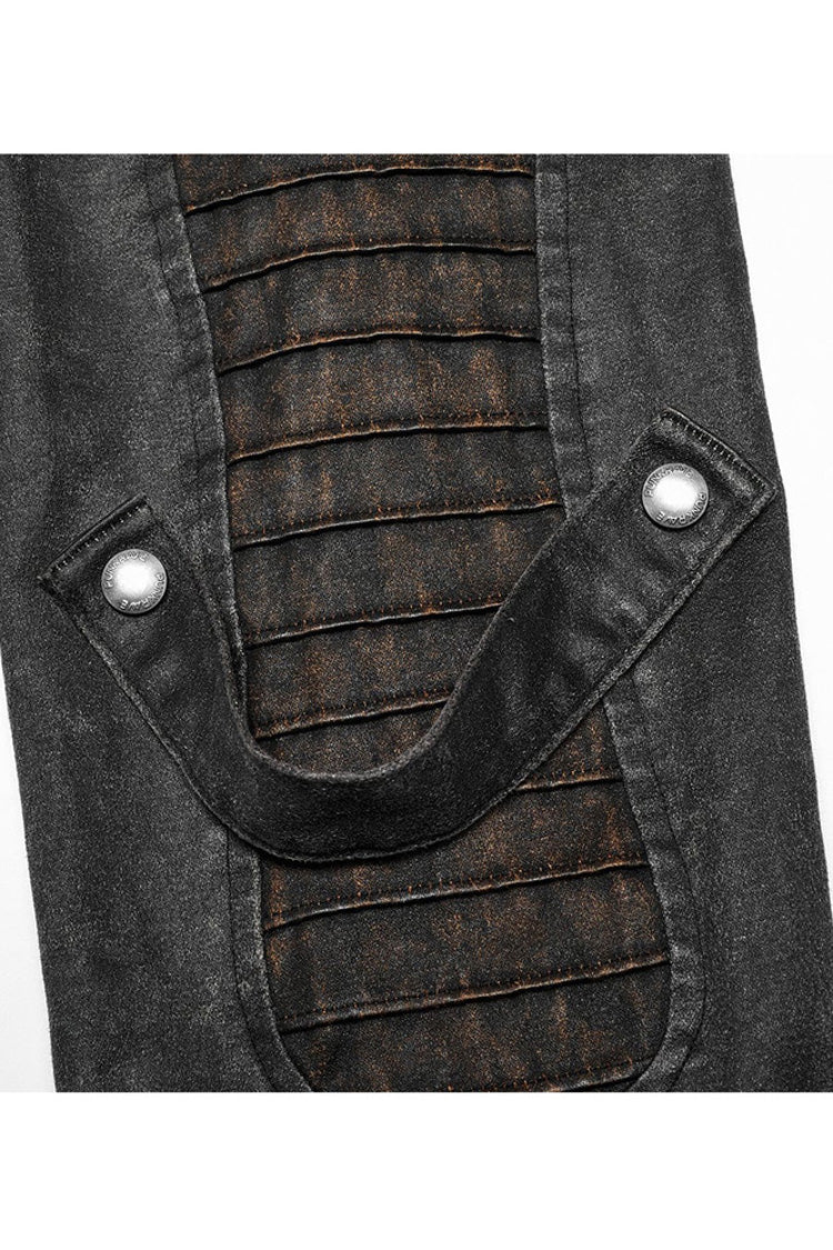 Grey Punk Post Apocalyptic Stitching Asymmetric High Neck Metal Embellished Short Loose Men's Coat