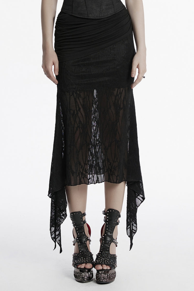 Jupe sirène punk pour femme à volants irréguliers en maille noire 