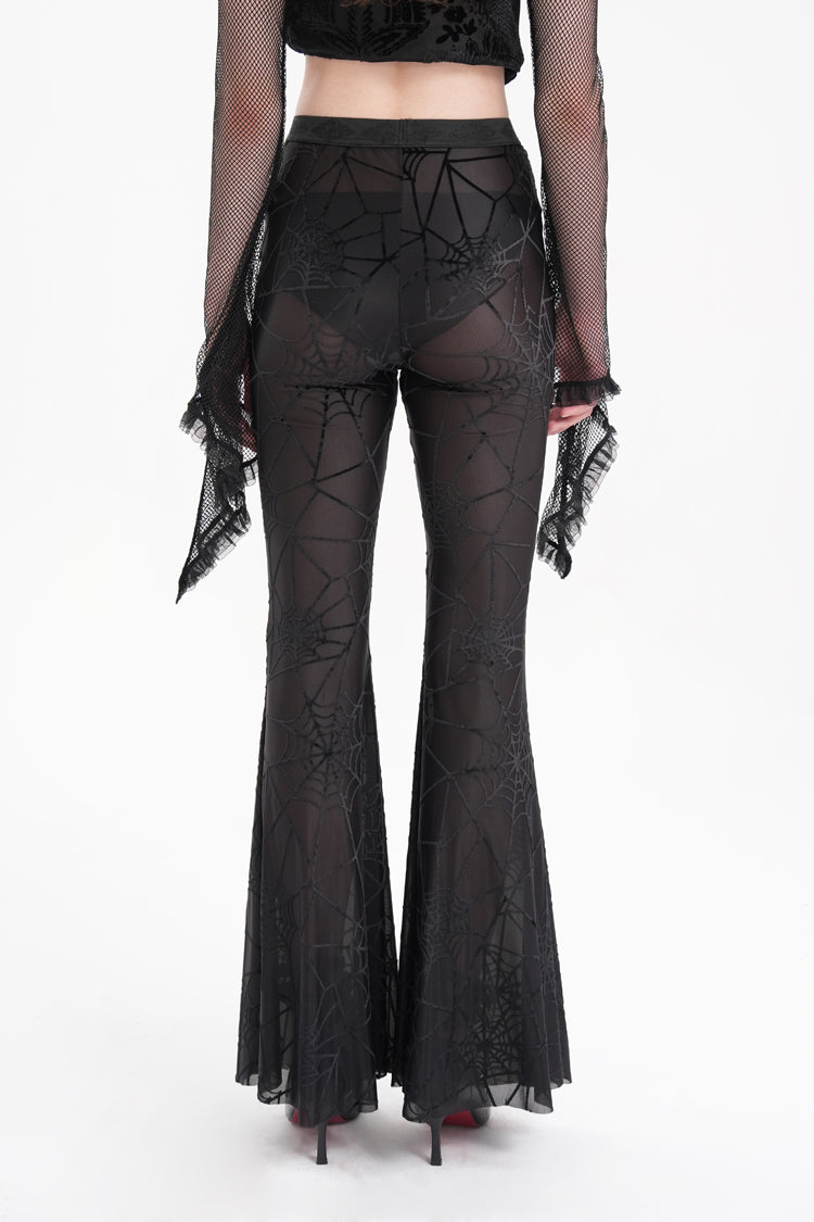 Black Spider Embroidery Sheer Women's Gothic Pants