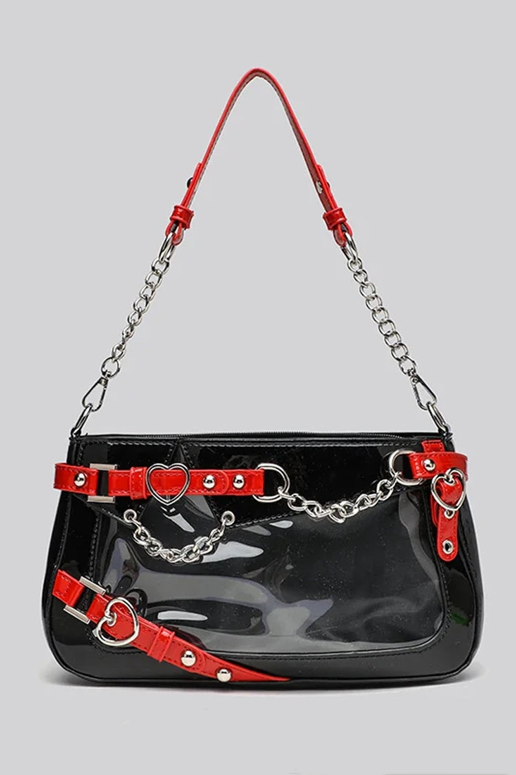 Black/Red Y2K Spicy Girl Punk Heart Buckle Chain Ita Bag Shoulder Crossbody Bag
