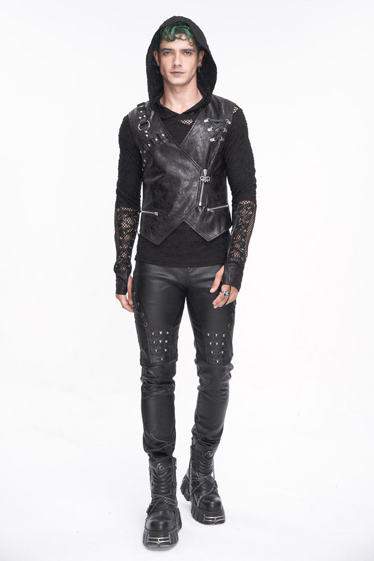 Black Studded Lace Up Leather Men's Punk Pants