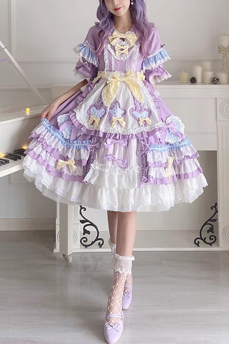 Purple Star Sugar Short Sleeves Multi-layer Ruffle Bowknot Sweet Lolita Dress