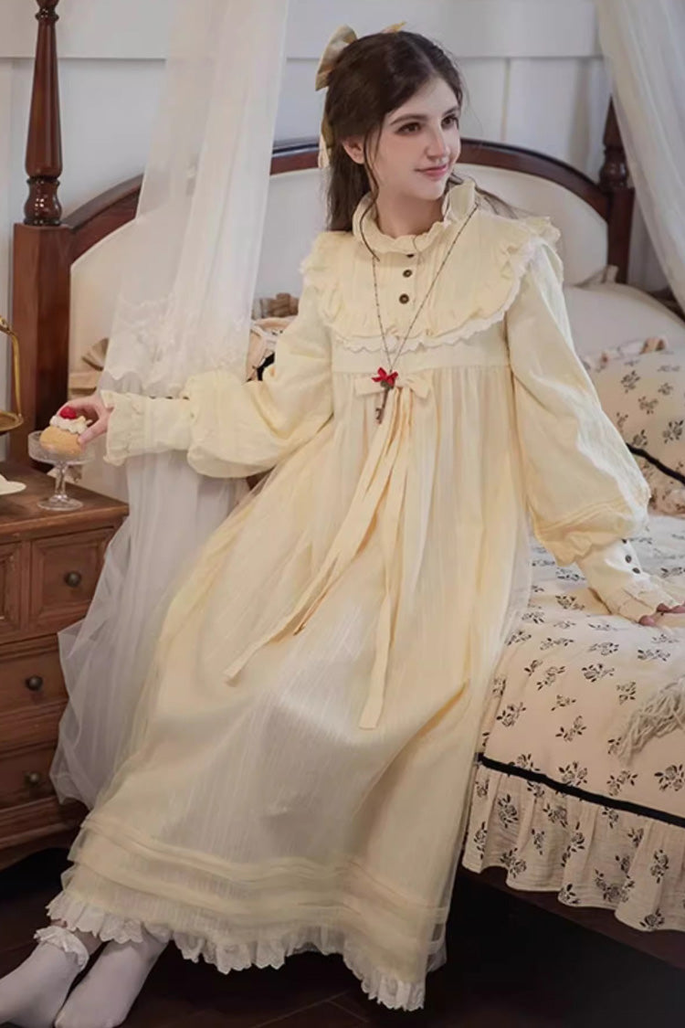 Ivory Long Sleeves Ruffle Bowknot Lace Sweet Lolita Home Wear Nightdress