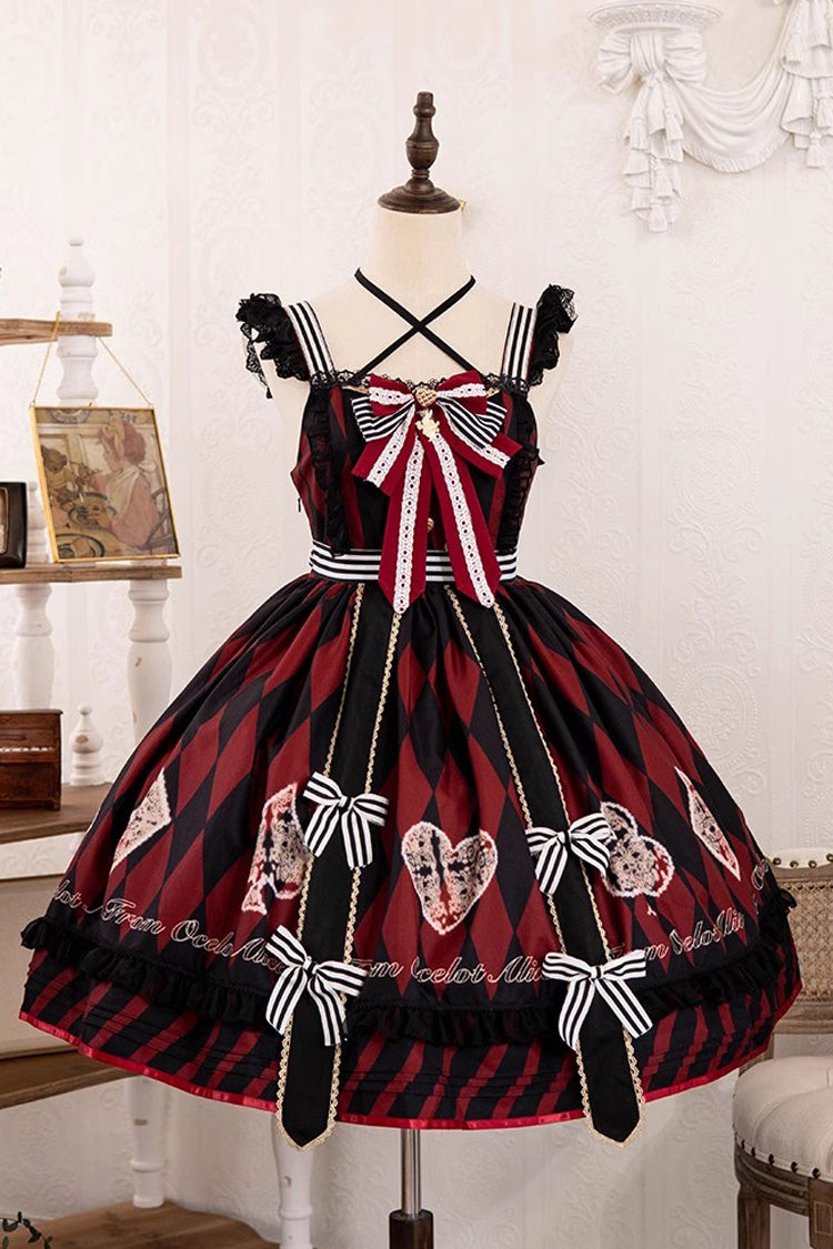 Black/Red Heart Print Bowknot Sweet Princess Alice Lolita Jsk Dress