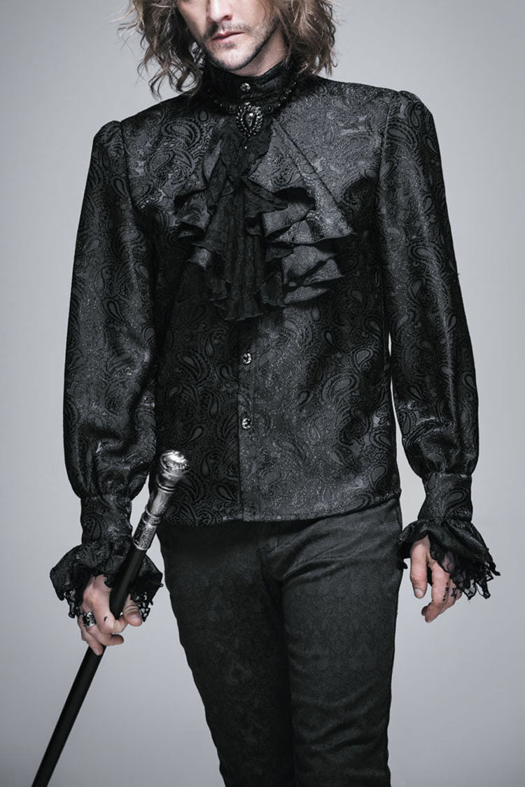 Schwarze Jacquard-Krawatte mit Schmucksteinen aus Spitze für Herren im Gothic-Stil
