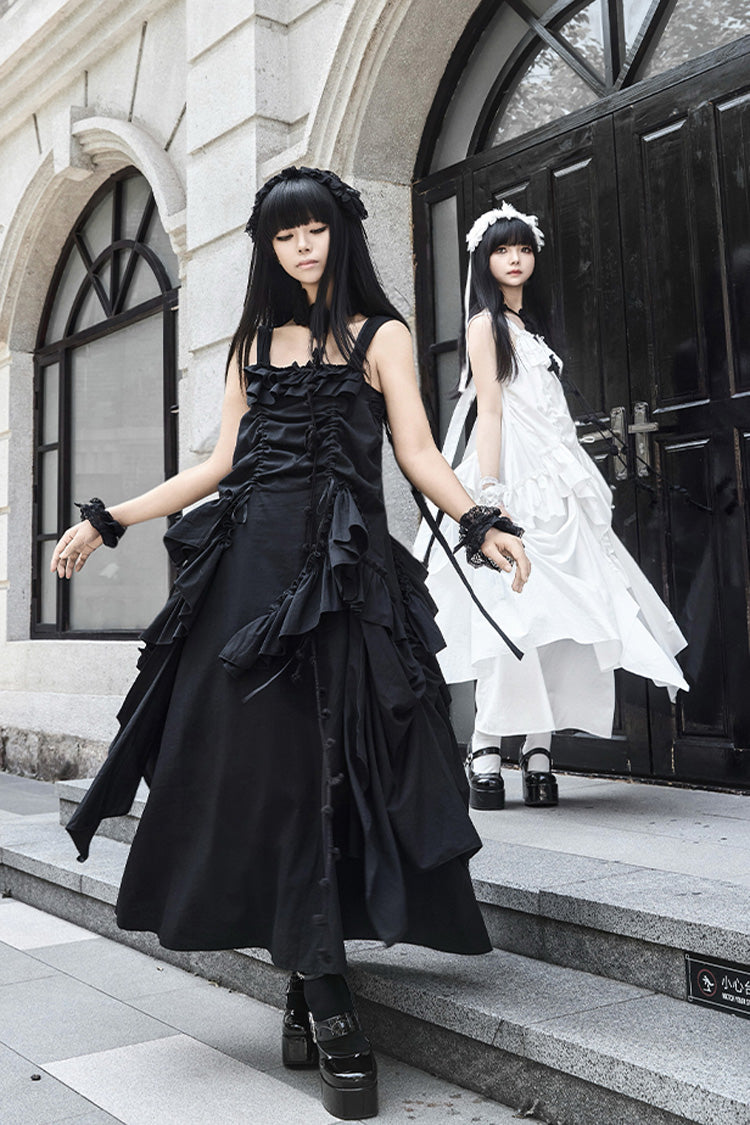 Robe à bretelles gothique Lolita sans manches blanche [Dream] avec volants 