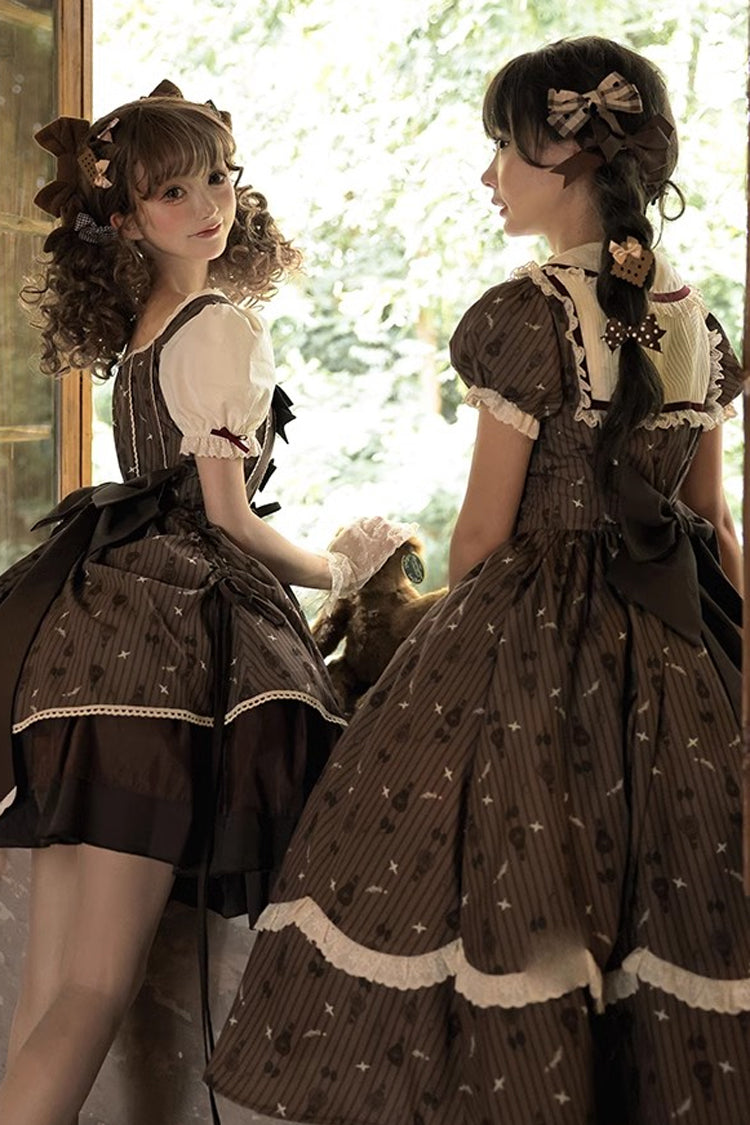 Brown Moro Coco [Hot Air Balloon] Print Ruffle Bowknot Sweet Elegant Princess Lolita Dress