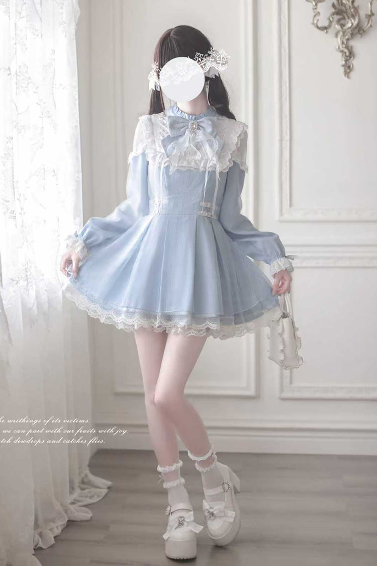 Aqua [Battement de cœur d'ange] Manches longues Nœud en dentelle Robe japonaise douce Jirai Kei 