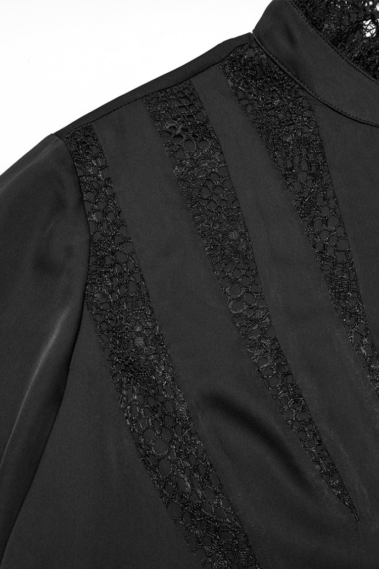 Black Stand Collar Long Puff Sleeves Stitching Lace Men's Gothic Blouse