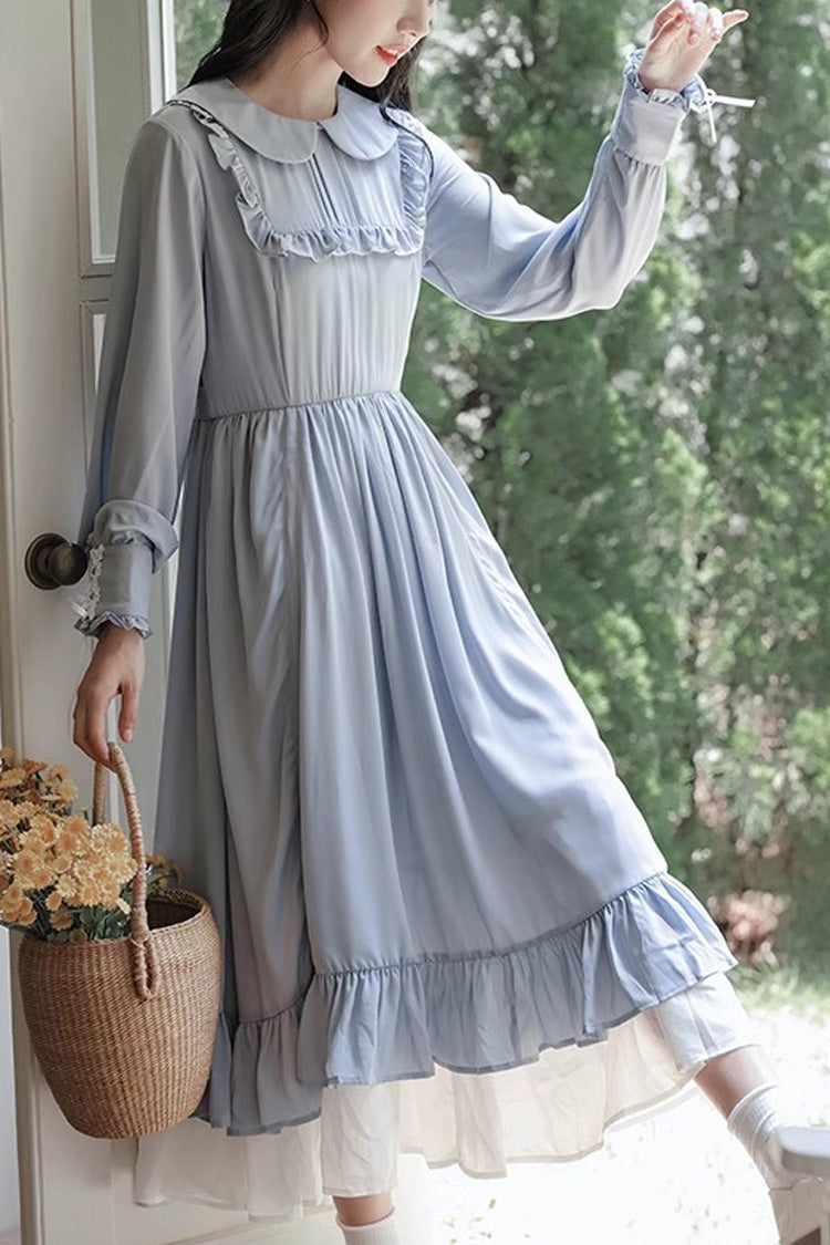 Blue Doll Collar Long Sleeves Ruffle Sweet Elegant Princess Lolita Dress