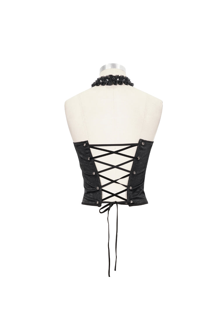 Black Leather Lace Necklace Metal Chain Rivet Women's Punk Corset Set