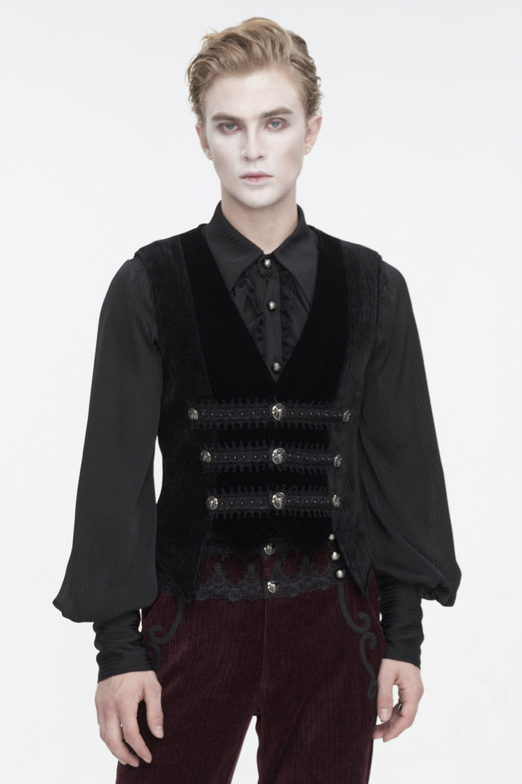Black Velvet Irregular Splice Corduroy Men's Gothic Waistcoat