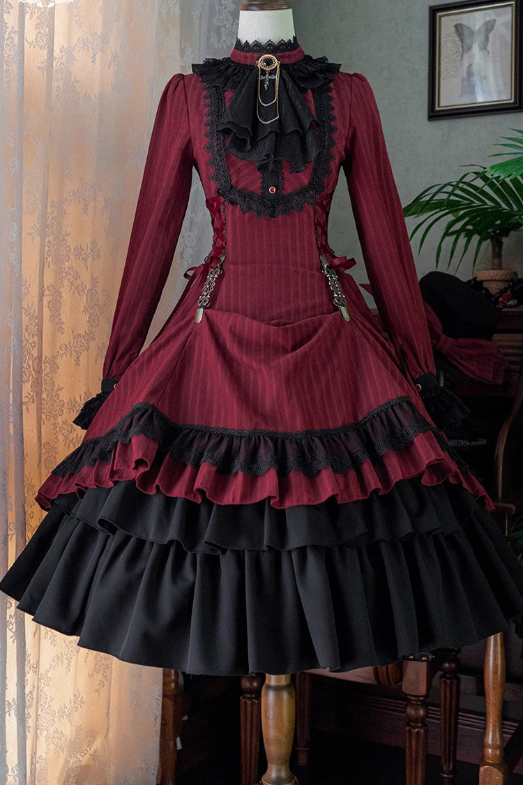 Point Manor Solid Color Stand Collar Long Sleeves Multi-layer Ruffle Gothic Lolita Dress 5 Colors
