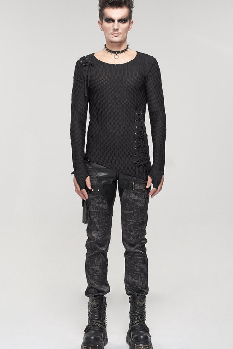 Black Punk Do Old Print Detachable Multi-Pocket Splicing Metal Rivet Decoration Men's Long Pants
