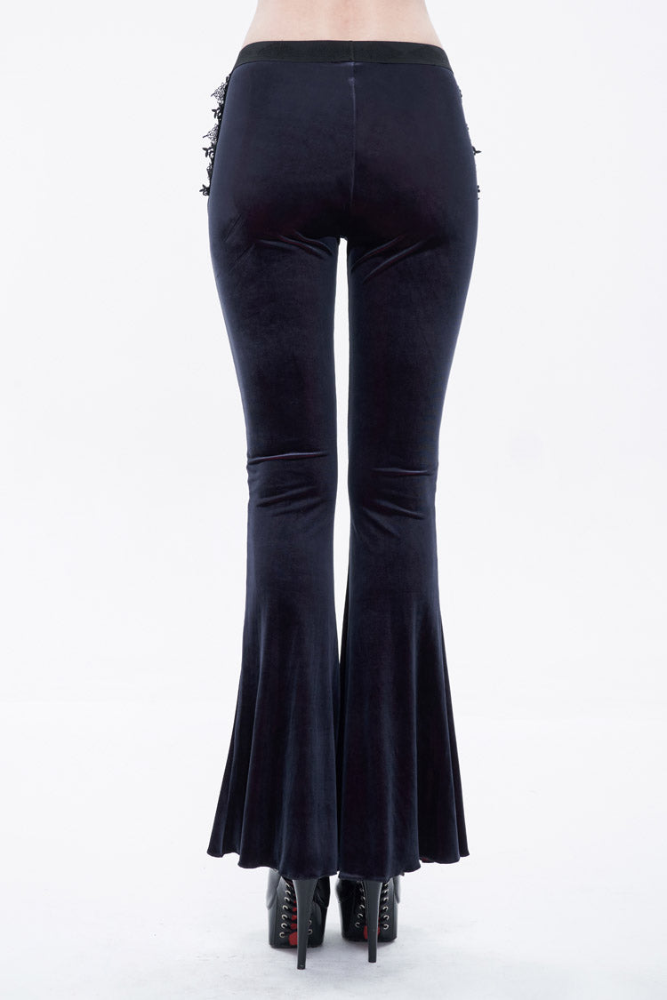 Black/Red Velvet Low-Rise Ribbon Cutout Flare Women's Gothic Pants