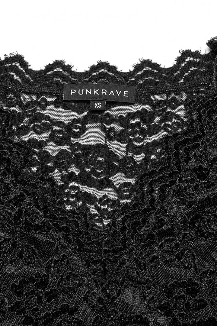 Black V Collar Long Sleeves Lace Sheer Women's Gothic Blouse