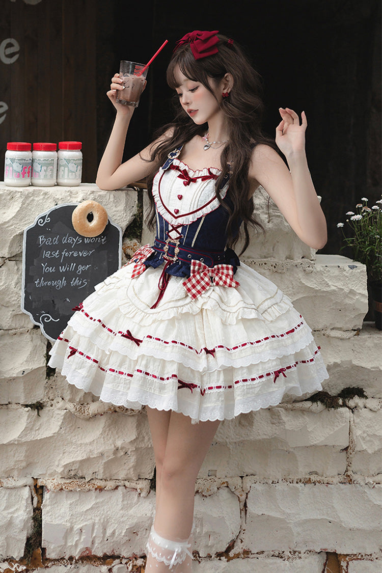 Red/White/Blue Fairy Tale Secret Land Multi-layer Ruffle Bowknot Princess Sweet Lolita Skirt Full Set
