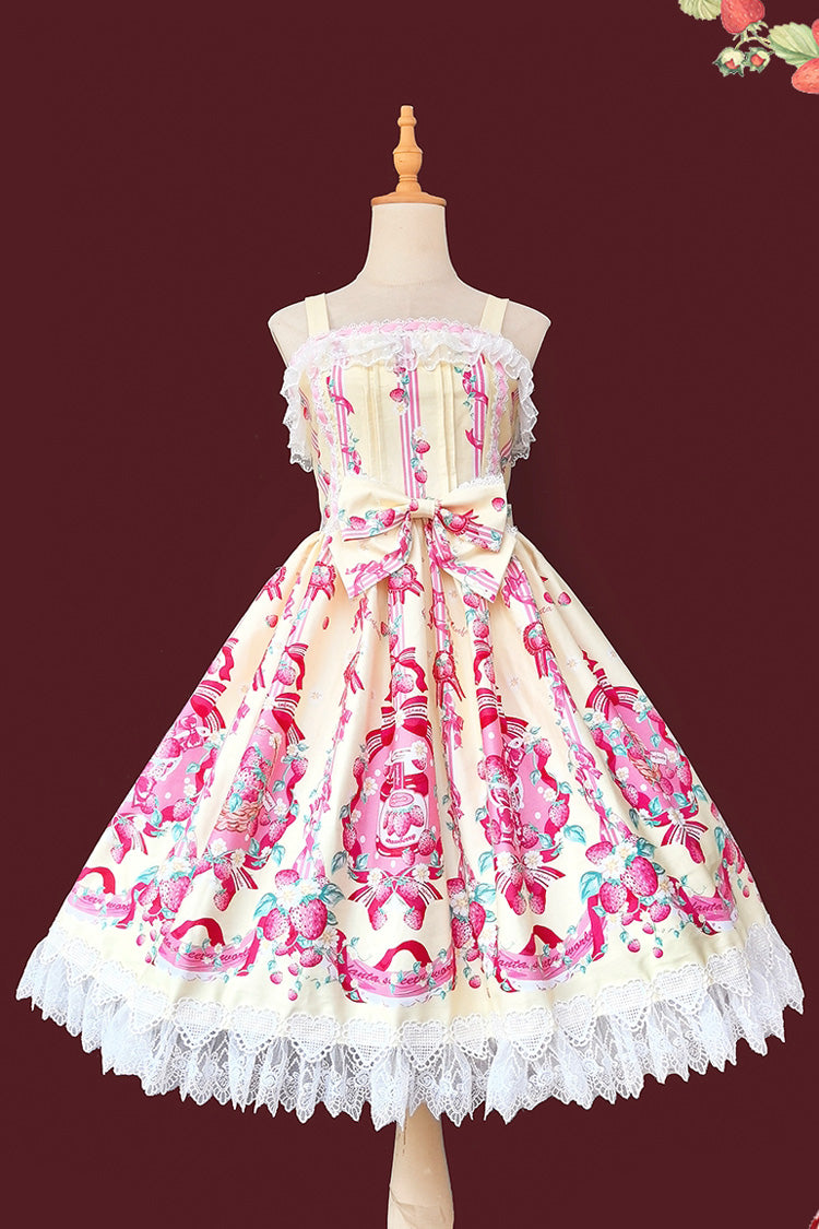 [Strawberry Chef] Sleeveless Print Bowknot Lace Sweet Lolita Jsk Dress 4 Colors