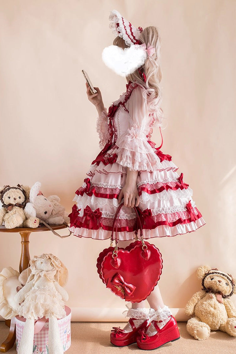 Red [Ribbon Berries] Sleeveless Multi-Layered Ruffle Bowknot Lace Sweet Lolita Jsk Dress