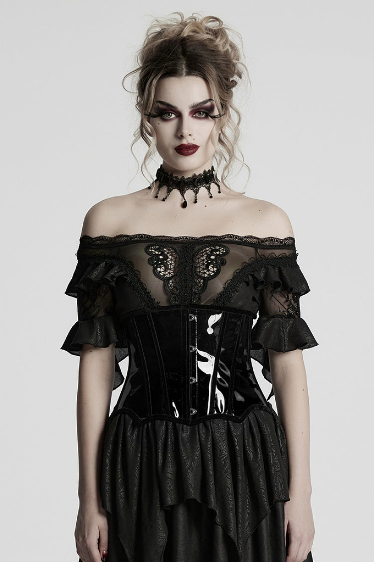 Black Patent Leather Women's Gothic Underbust Corset