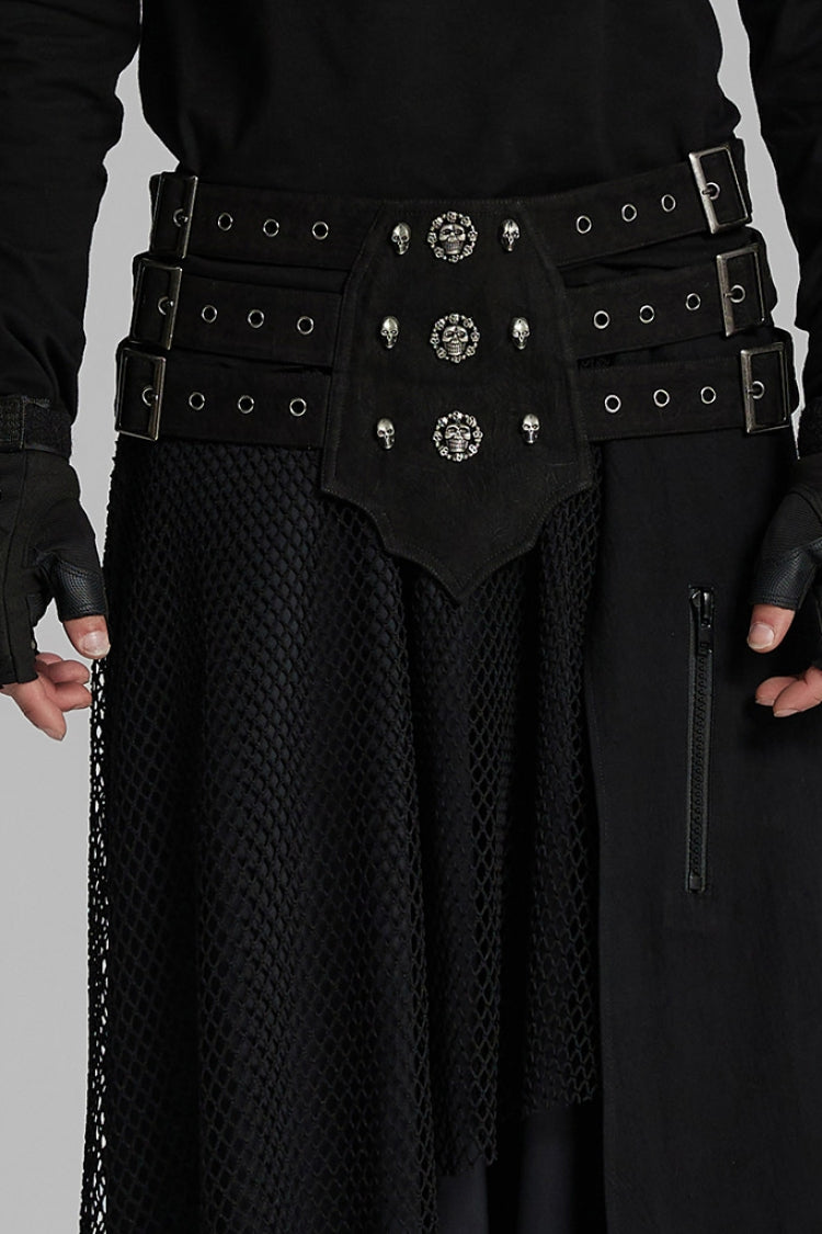 Black Skull Eyelets Buckle Men's Punk Belt