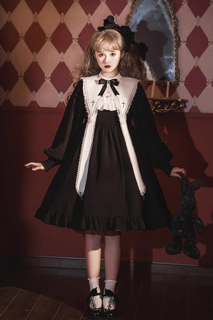 Black Long Sleeves Ruffle Bowknot Classic Gothic Elegant Nun Lolita Dress