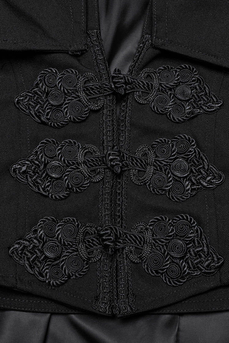 Black Stand Collar Long Sleeves Embroidery Men's Gothic Frog Witchy Coat