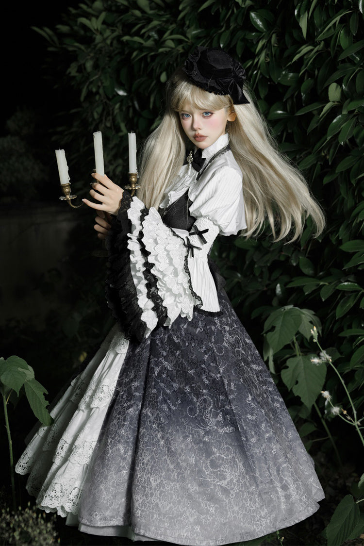 Black/White Print Bone Magic Ruffle Cardigan Lace Classic Gothic Princess Lolita Jsk Dress