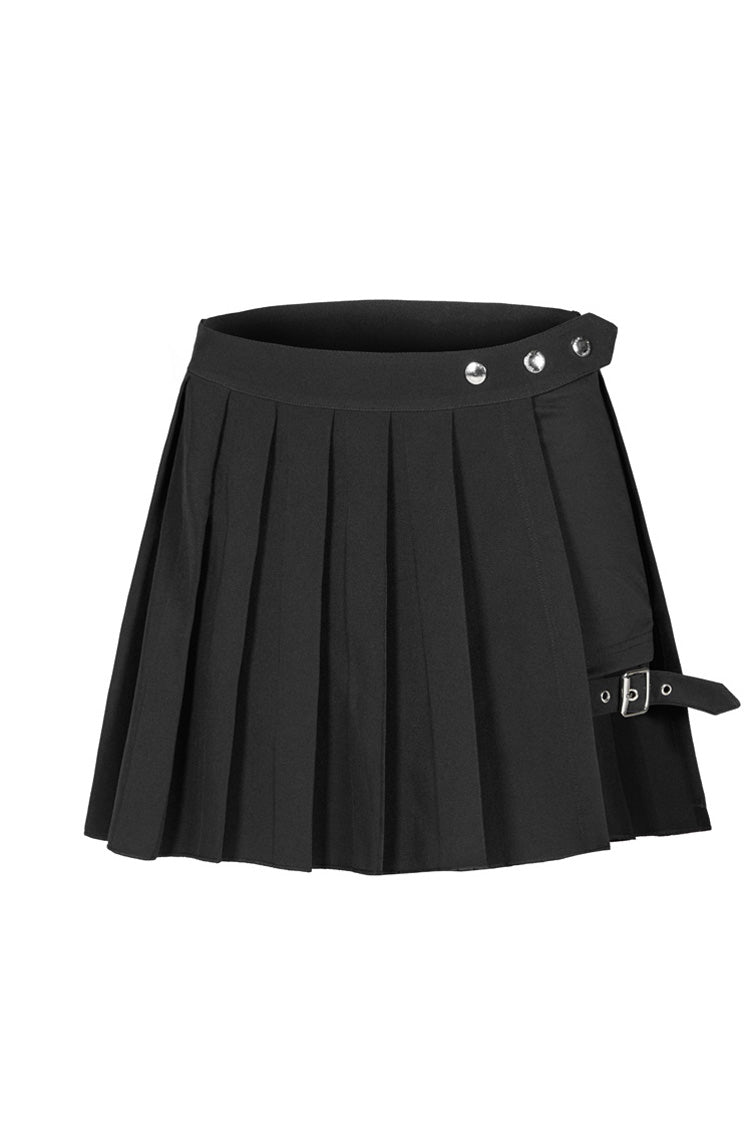 Black Fake Two-Piece Side Metal Buckle Pleated Women's Punk Skirt