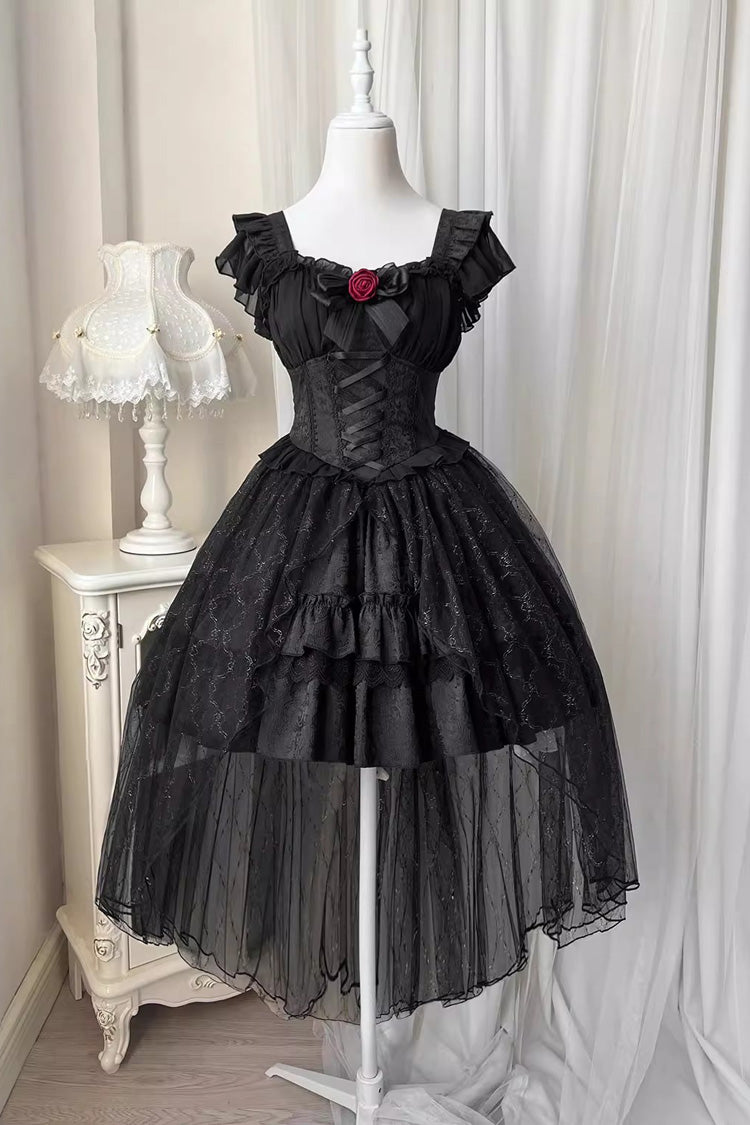 Black Elegant Bride Gorgeous Tea Party Gothic Lolita Tiered Dress