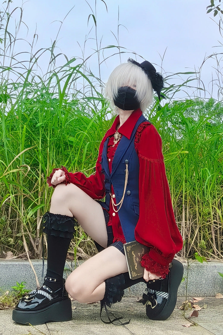 [Späte Nacht] Reverskragen Langarm Rüschen Spitze Schlanke Süße Lolita Bluse 6 Farben 
