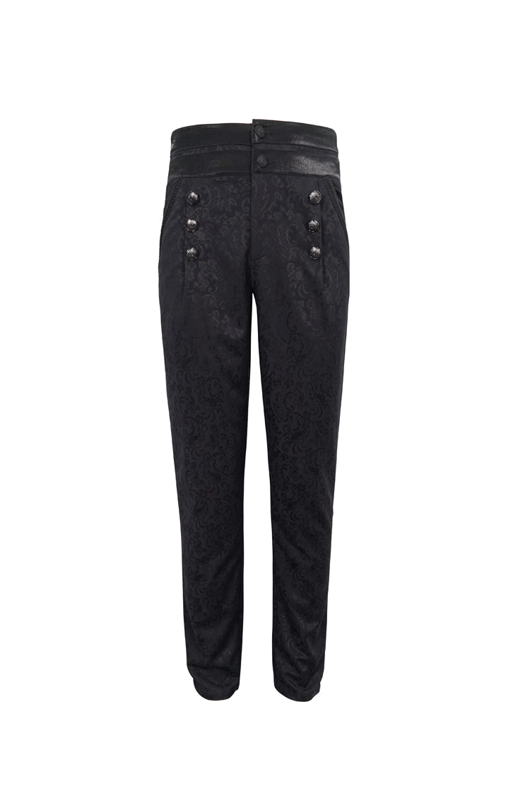 Black High Waist Jacquard Double Breasted Vintage Men's Punk Trousers