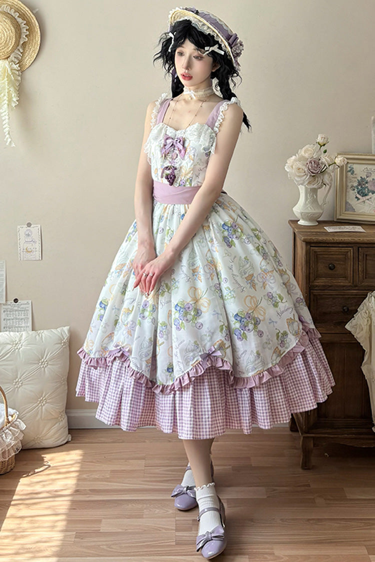 [Blueberry Early Summer] Sleeveless Print Ruffle Bowknot Sweet Lolita Jsk Dress 2 Colors