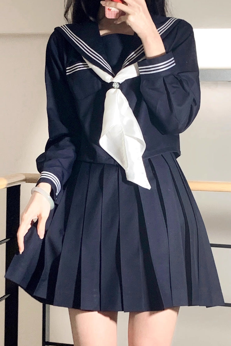Dark Blue Navy Collar Sweet College Style Japanese School Skirt
