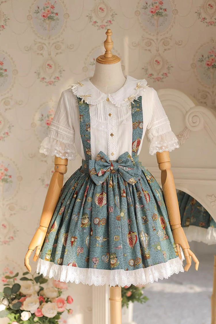 [Mechanical Balloon] Printed Bow Lace Sweet Lolita Jsk Dress 2 Colors
